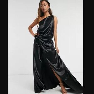 ASOS Black One-Shoulder Satin Maxi Dress